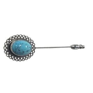 Beau Sterling Silver Pin Brooch Filigree 2 5/8 inches long Simulated Turquoise